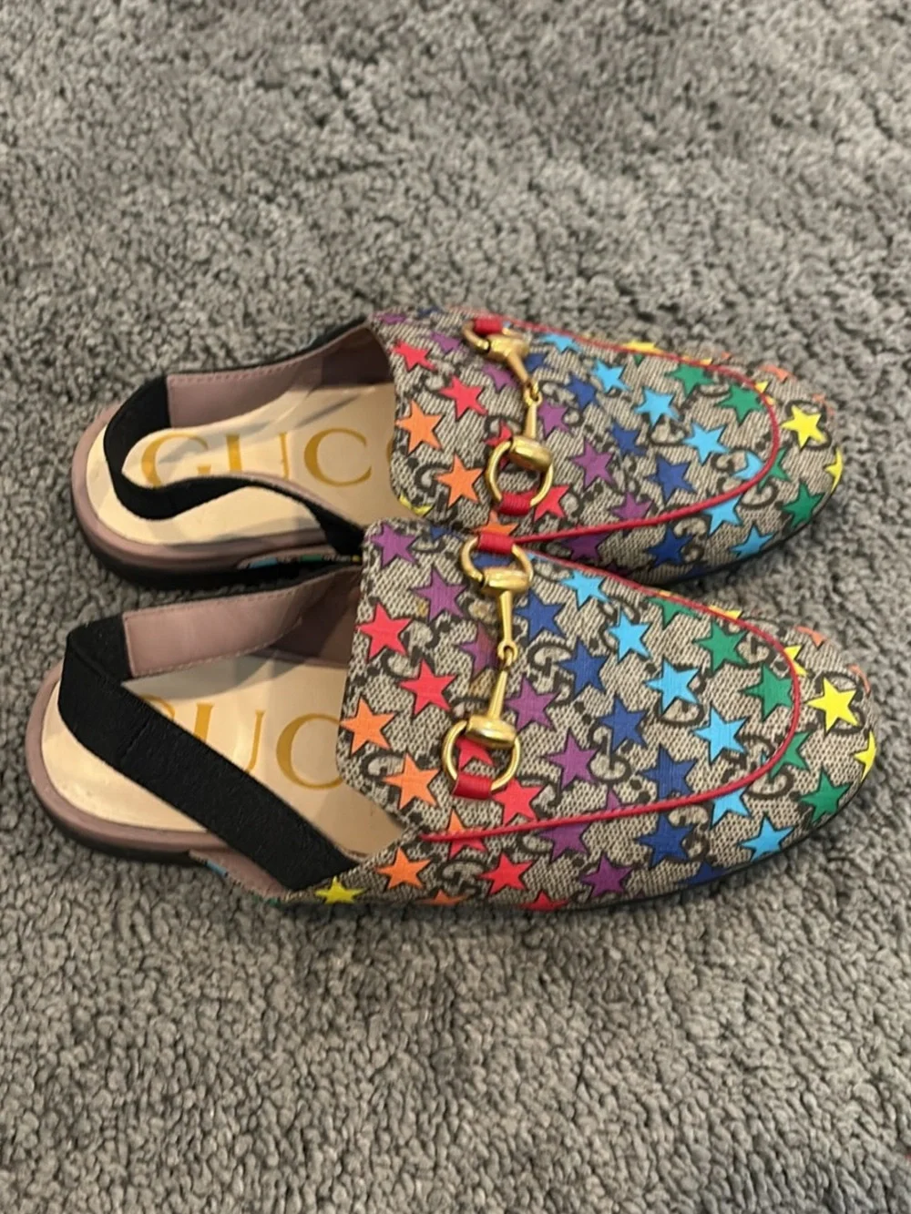 Gucci Kids Multicolor Star Horsebit Slingback Loafers